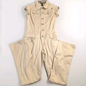 Rocawear Jumpsuit Romper Casual Beige Short Sleeve Romper Rare Y2K 34x32